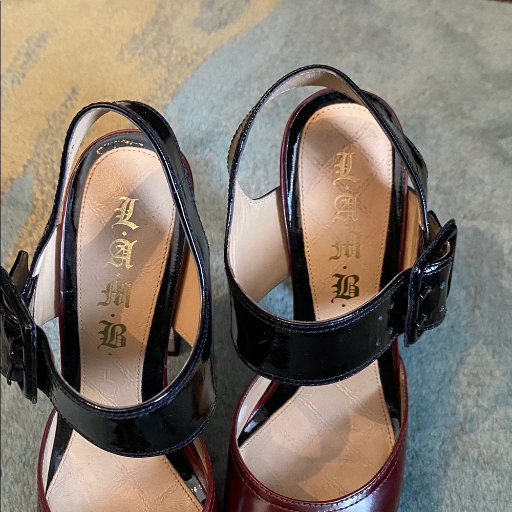 L.A.M.B. Hamura Instep Strap Platform Burgundy and Black Heels Size 7.5 - Picture 2 of 7